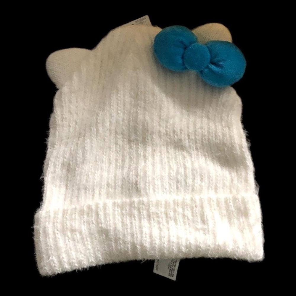 White Hello Kitty Beanie with Blue Bow